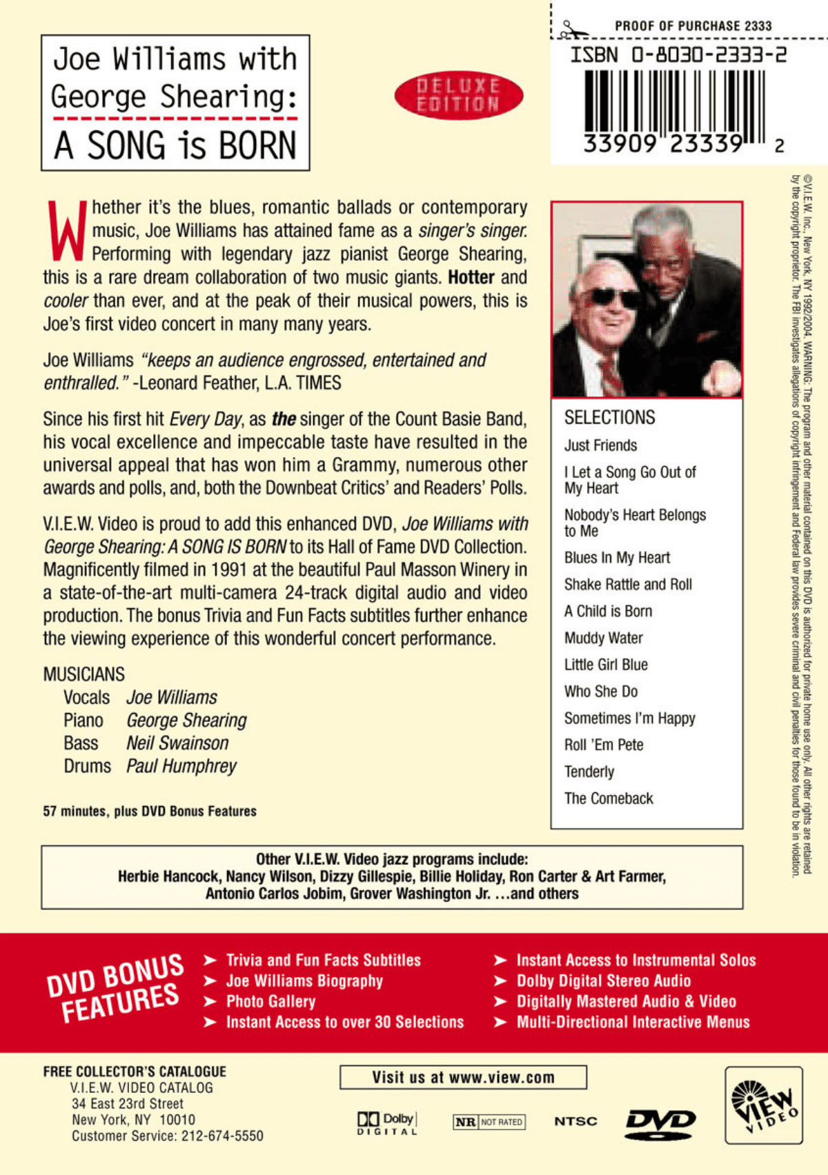 Joe Williams: A Song Is Born (with George Shearing) (Video) 2 Joe Williams: A Song Is Born (with George Shearing) (Video) - Image 2