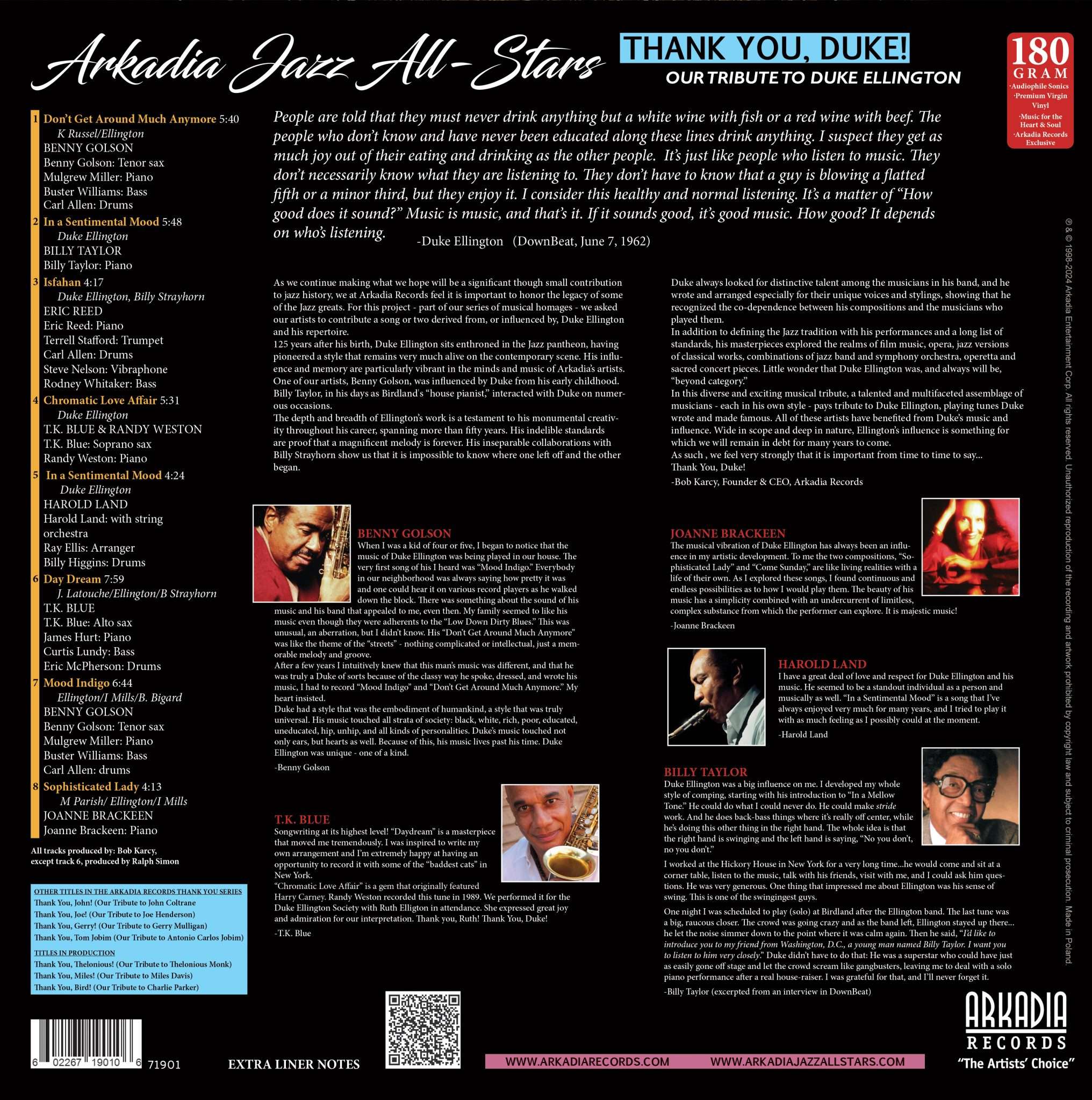 ARKADIA JAZZ ALL-STARS: Thank You, Duke! - Our Tribute to Duke Ellington (Vinyl) 2 ARKADIA JAZZ ALL-STARS: Thank You, Duke! - Our Tribute to Duke Ellington (Vinyl) - Image 2