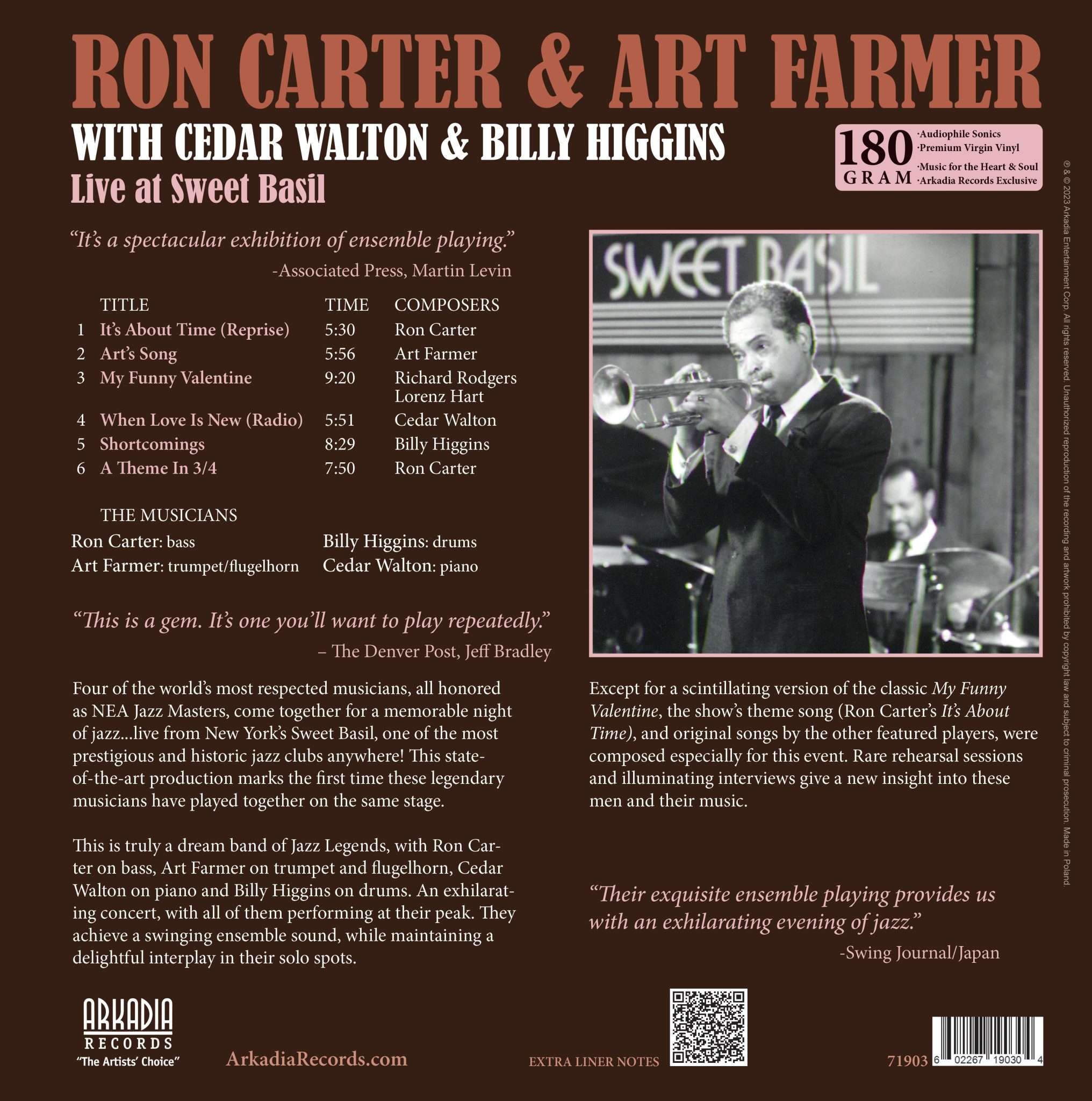 Ron Carter & Art Farmer: Live from Sweet Basil (with Cedar Walton & Billy Higgins) (Vinyl) 2 Ron Carter & Art Farmer: Live from Sweet Basil (with Cedar Walton & Billy Higgins) (Vinyl) - Image 2